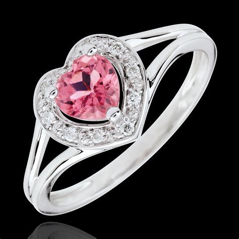 Bague Coeur Enchantement Tourmaline Rose Or Blanc 18 Carats