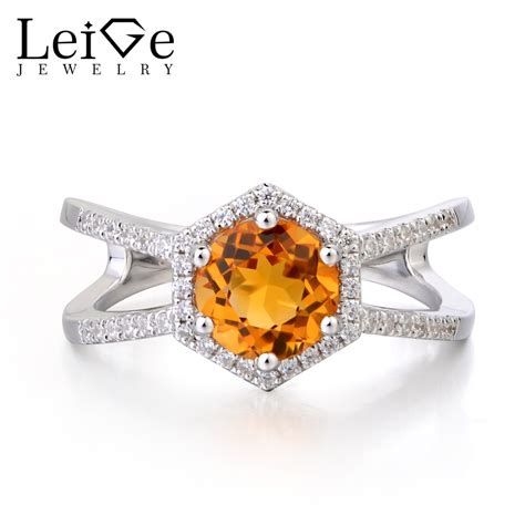 Leige Jewelry Anillo De Plata De Primera Ley Y Citrino Para Mujer