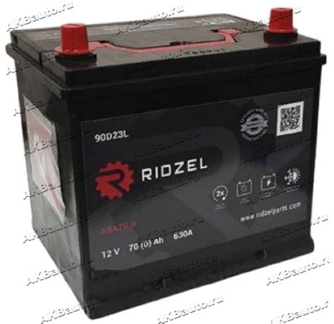 Аккумулятор автомобильный Ridzel Asia 70 А/ч 630 А обр. пол. 90D23L ...