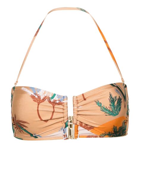 Raquel Diniz Palm Tree Print Bikini Top Neutrals FARFETCH