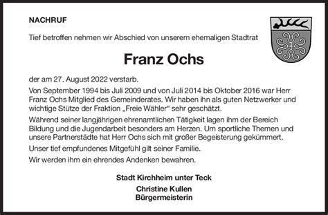 Nachruf Franz Ochs Teckbote Trauerportal