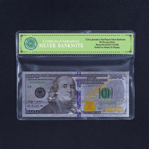 Colored Silver Plated America Banknote New 100 Dollar Bill Currency ...