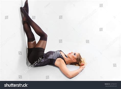 Sexy Blonde Lady Black Lingerie Lying Stock Photo 127732151 Shutterstock