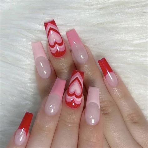 Unha Postiça Decorada Autocolante Nude Vermelho Rosa Coração Shopee Brasil