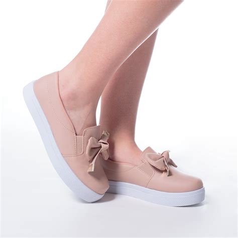 T Nis Slip On Feminino Bia Cal Ados La O Napa Nude Shopee Brasil