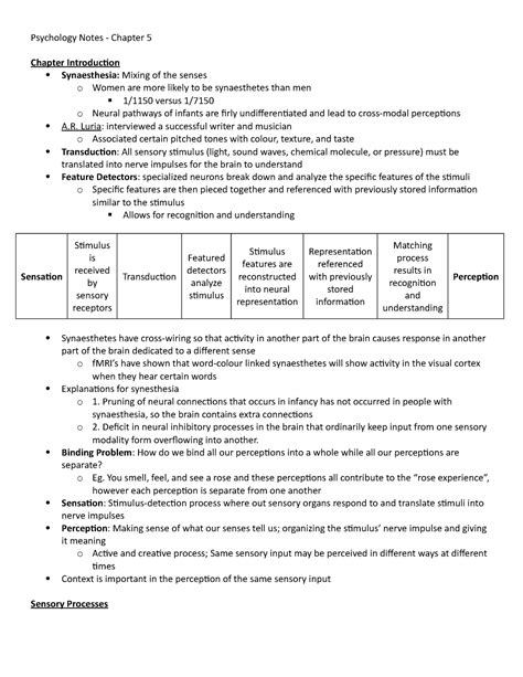 Copy of Psychology Notes - Chapter 5 - Psychology Notes - Chapter 5