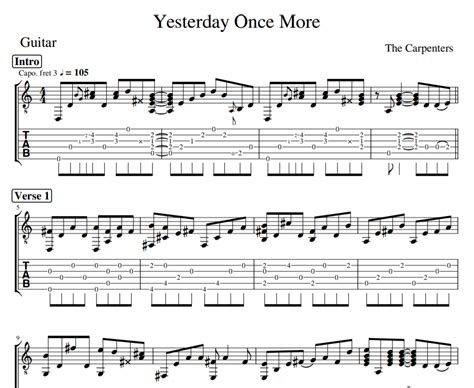 The Carpenters Yesterday Once More For Guitar Tab