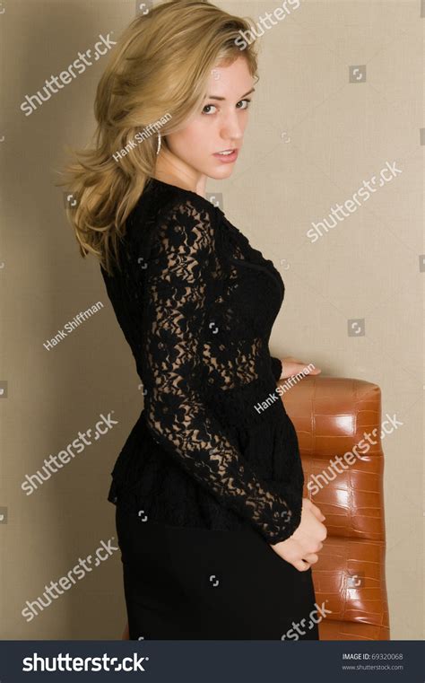 Beautiful Young Blonde Black Lace Dress Stok Fotoğrafı Shutterstock