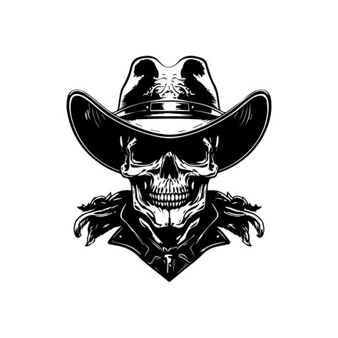 Smiling Skull Wearing Cowboy Hat A Hand Drawn Illustration Depicting A