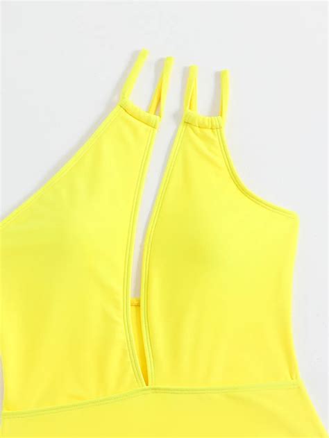 Fashion One Piece Womens Solid Color Swimsuit Cut Out Rope One Shoulder Bikini Hangzhou