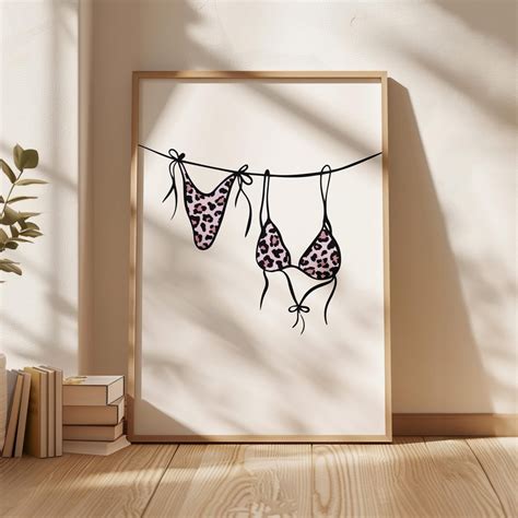 Kna Prints Pc Poster Bikini On Clothesline Summer Print Pink Leopard Bikini Trendy Wall