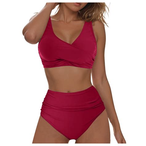 Durtebeua Bikini Set For Women High Waisted V Neck Twist Front Adjustable Spaghetti Straps