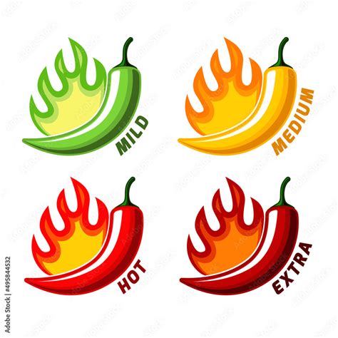 Spicy Level Set Of Hot Flaming Chili Pepper Pods Stock Vector Adobe Stock