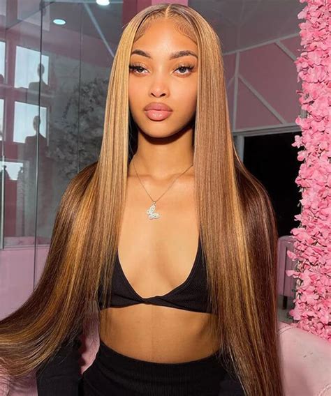 Blonde Highlight Straight Human Hair Wigs Pre Plucked Lace Front Wigs In 2024 Straight