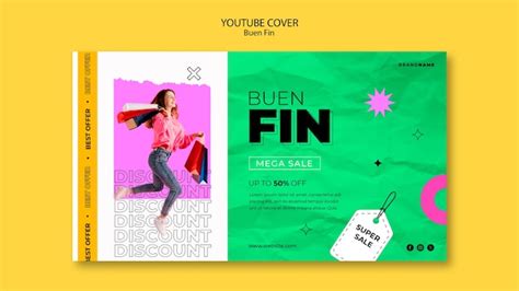 Modelo de capa do youtube de design plano buen fin PSD Grátis