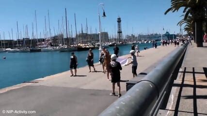 Beautiful White Girl Walking Around Barcelona Naked