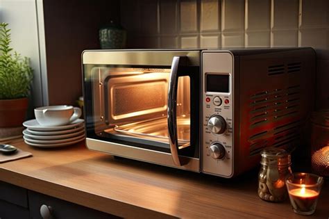 Premium Ai Image Modern Microwave Oven In Kitchen