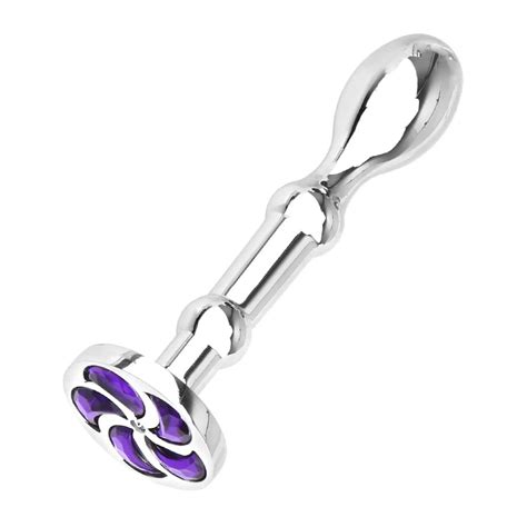 Plug Anal Joia em Aço Base Redonda Removível Desenho Espiral Roxo Sex Shop Loja do Prazer