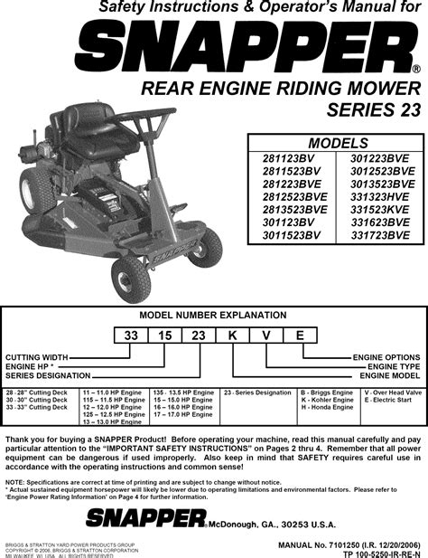 Snapper Riding Lawn Mower 28 Inch Manual