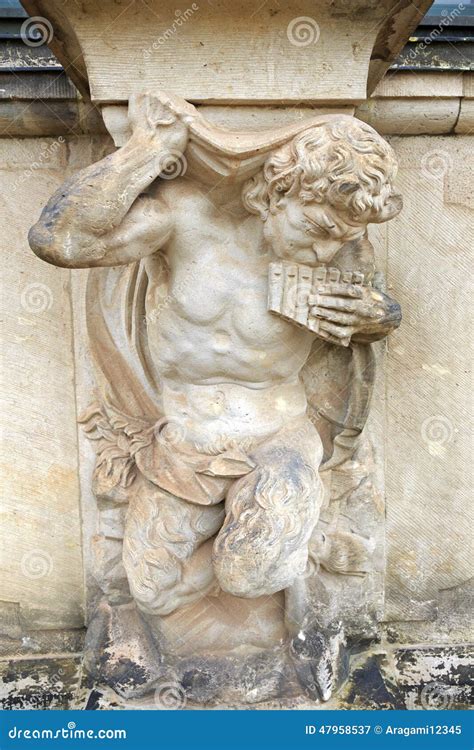 Closeup Half Naked Satyr Statue Playing Panpipe At Zwinger Palace Stock Image Image Of Detail