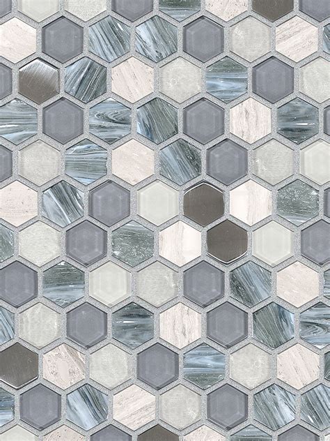 Blue Gray Hexagon Glass Marble Mosaic