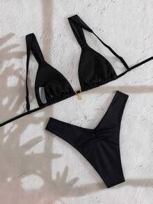 Swim Vcay Maiô Bikini de 2 peças alça larga preta franzido