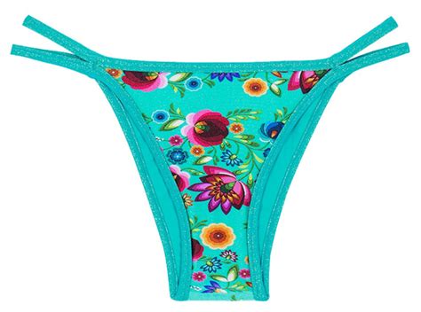Geblümter Badetanga mit doppelten Seitenschnüren Calcinha Bloom Cropped Bikini BRASIL Shop