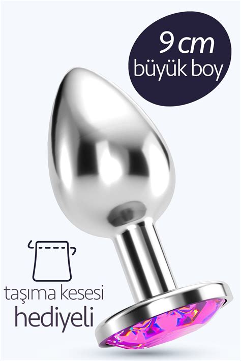 FEMSTAR Büyük Boy Kalın Metal Anal Plug Alıştırıcı Açıcı 9cm İlişki Seks Hazırlayıcı Pembe Taşlı