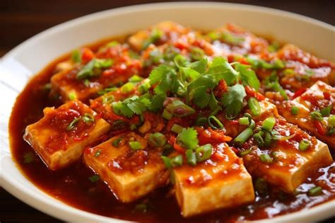 Hot And Tangy Ma Po Tofu Delight Delicious Ma Po Tofu Food Image Premium Ai Generated Image