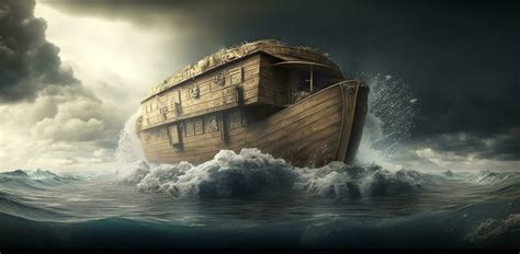 Illustration Of Noahs Ark On The Stormy Sea Content 24066577 Stock