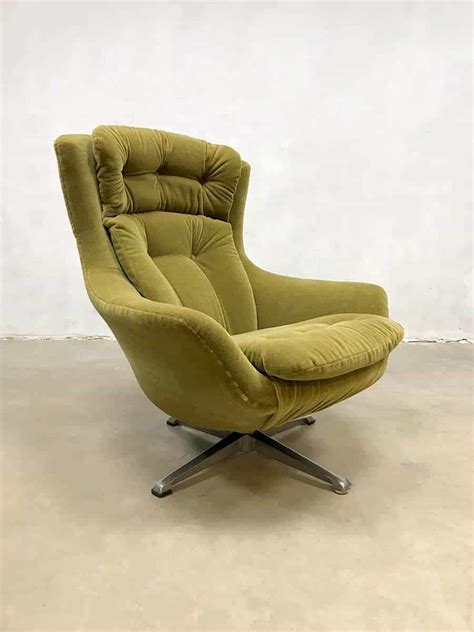 Vintage Retro Egg Chair Swivel Wingback Chair Draaifauteuil Kiwi Green