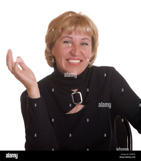 The Mature Woman Expresses Pleasure On A White Background Stock Photo Alamy