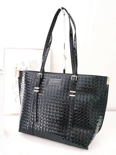 Monnari Torba Shopper Czarna Lakierowana Plecionka BAG2010 020 Bona