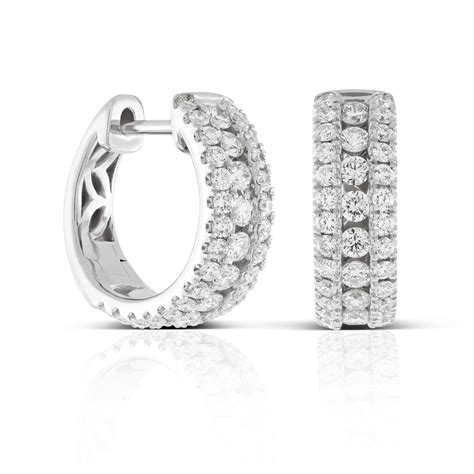 Triple Row Diamond Huggie Hoop Earrings 14K Ben Bridge Jeweler