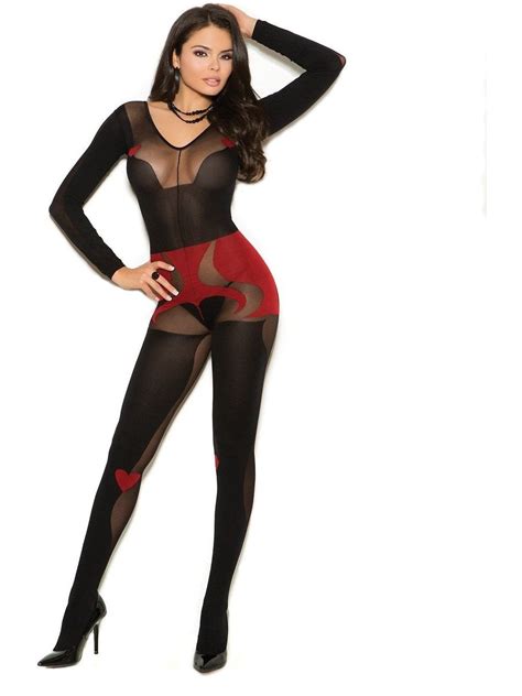 Elegant Moments Em 1194 Long Sleeve Sheer And Opaque Bodystocking Os