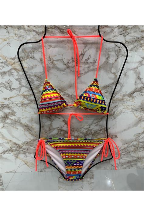 XORVİO Kadın Yeni Sezon Likralı Esnek Yandan Ve Boyundan Bağlamalı Şık İpli Üçgen Bikini Takımı