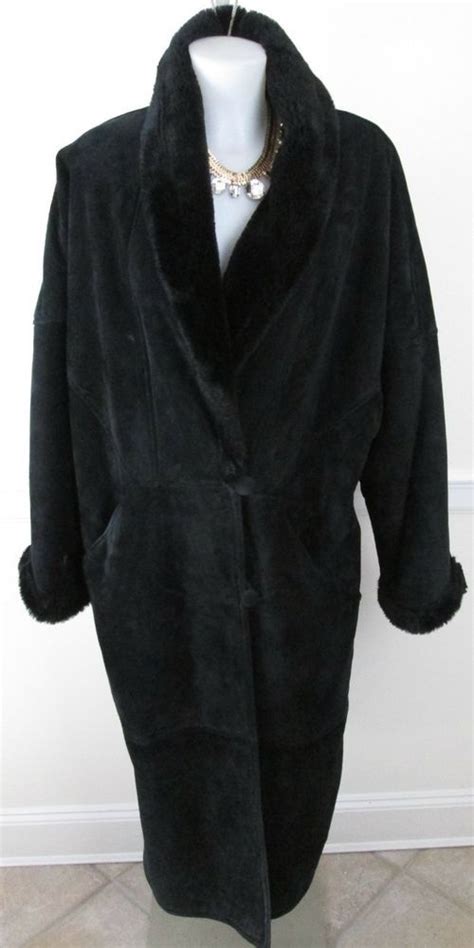 Gorgeous Womens Full Length Black Suede Leather Coat Faux With Fur