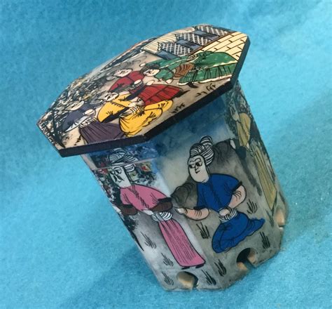 Mini Caja Asiática China Recuerdo Chino Lidded Pintado A Mano Etsy