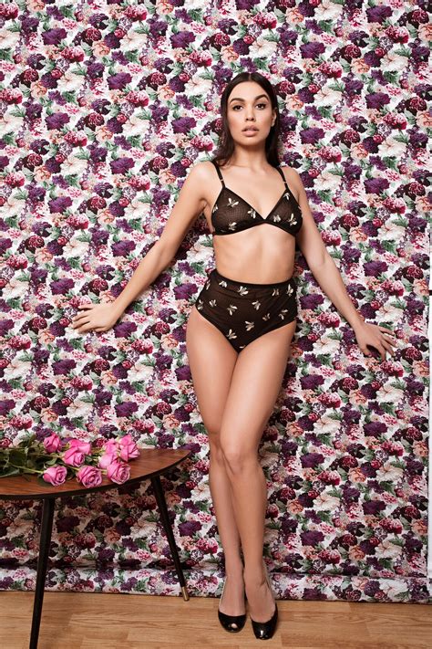 Embroidered Bee Lingerie Set Triangle Bra Bees White Etsy