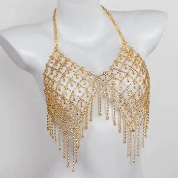 Hot Sale Multi Layer Metal Bikini Diamond Chest Chain Bras Rhinestone Chain Body Jewelry Bra