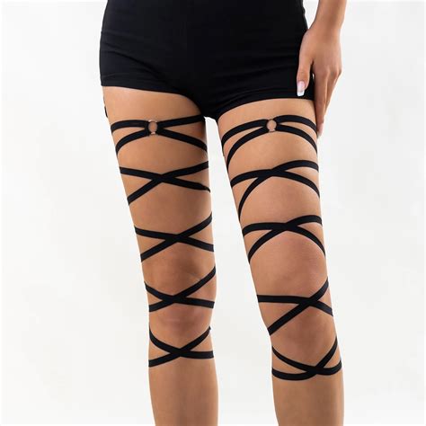 Ingesight Z Gothic Multilayer Black Elastic Band Leg Thigh Chain Women