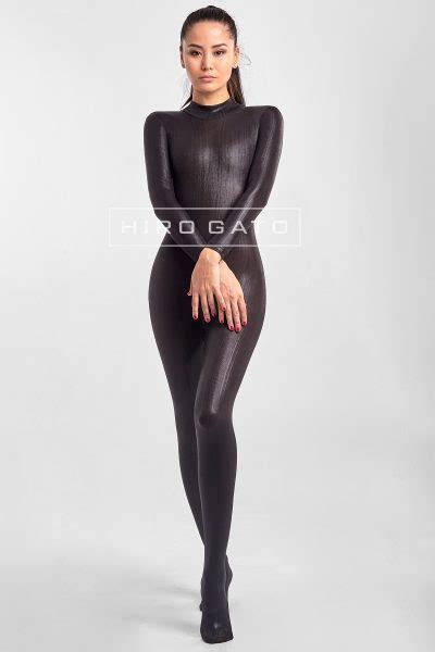 Textur Metallic Shiny Spandex Lycra Zentcai Catsuit Ganzanzug Schwarz