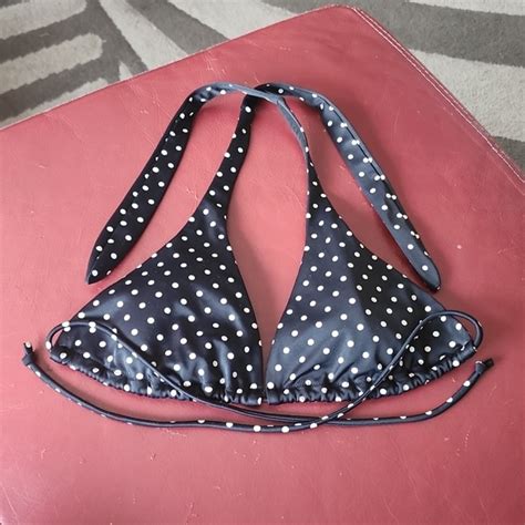 Victoria S Secret Swim Euc Vsecret Polka Dot Bikini Top Only Haltertie Black White Medium