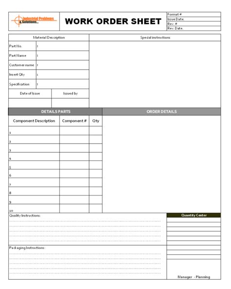 work order formats word excel templates