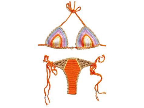 Crochet Swimsuit Rainbow Crochet Bikini Set Brazilian Thong Crochet Beachwear Boho Crochet