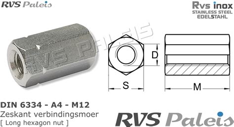 DIN 6334 | Rvs zeskant verbindingsmoer | Rvspaleis.nl