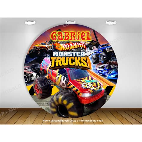 Painel de festa redondo Hot Wheels Monster Trucks Decoração hotwheels Carros Nome Personalizado