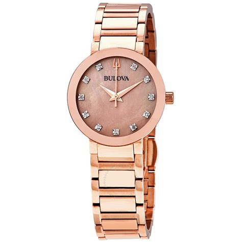 Bulova Modern Quartz Diamond Mother Of Pearl Dial Ladies Watch 97p132