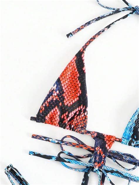 SHEIN Swim SXY Bikini triangulaire ras du cou à imprimé python Mode en ligne SHEIN FRANCE