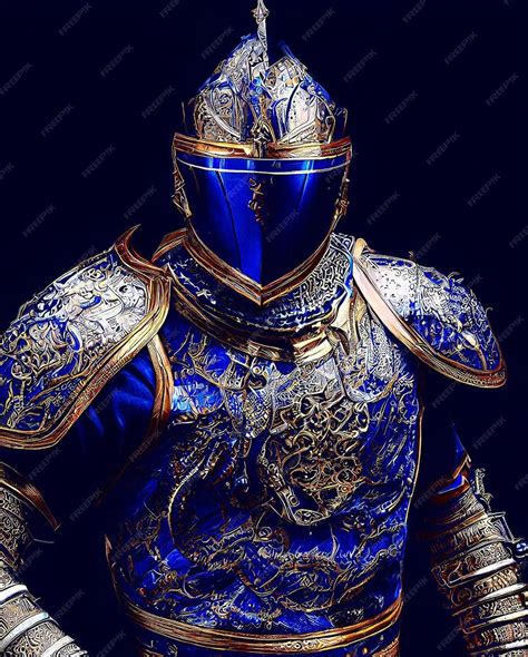 Premium Photo A Blue Knight With Gold And Blue Armour